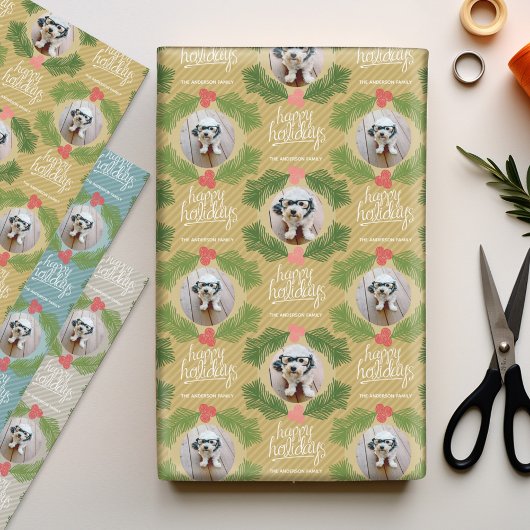 2 vierkante foto's Whimsical Kerstfeestdag Berry Inpakpapier Vel