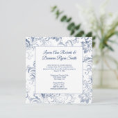 #2 Vintage donkerblauwe damasten overlay receptie  Kaart (Staand voorkant)