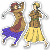 2 Vintage Stickers Damesgolfer (Voorkant)