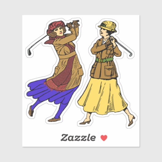 2 Vintage Stickers Damesgolfer (Vel)