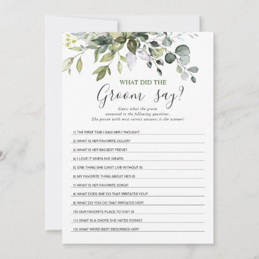 2 Vrijgezellenfeest Spelletjes Elegante Eucalyptus Kaart (Achterkant)