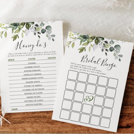 2 Vrijgezellenfeest Spelletjes Elegante Eucalyptus Kaart