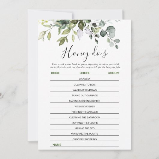 2 Vrijgezellenfeest Spelletjes Elegante Eucalyptus Kaart (Achterkant)