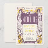 2 Vrouwen en Lelies Letterpress Stijl Trouwen Kaart (Voorkant / Achterkant)