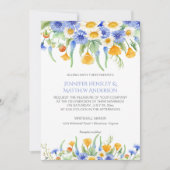 #2 Waterverf Blauwe Gele Wildbloemen Invitaties Kaart (Voorkant)