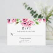 #2 Waterverf Roze papaver Greenery RSVP Kaartje (Staand voorkant)