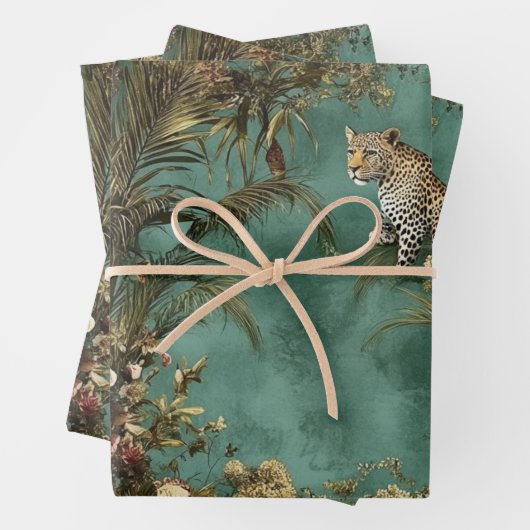 #2 Weelderige  scène Leopard Foliage Inpakpapier Vel (In situ)