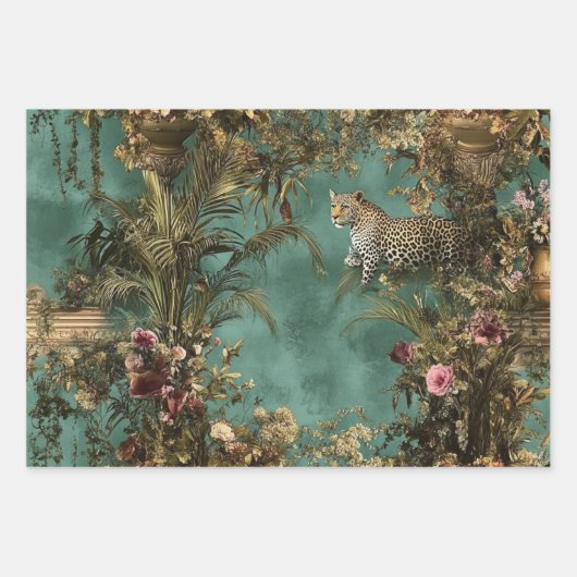 #2 Weelderige scène Leopard Foliage Inpakpapier Vel (Voorkant)