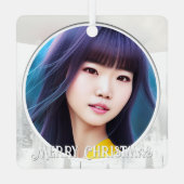 2 winterfoto's Woodland sneeuwlandschap met konijn Metalen Ornament (Achterkant)