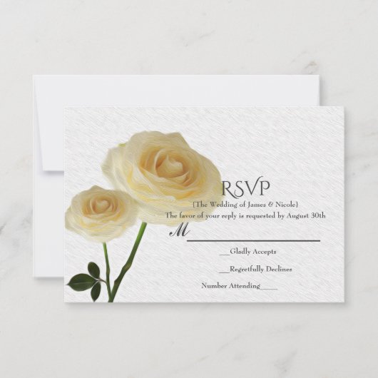 2 wit geschilderde Rozen Elegante bruiloft RSVP-ka RSVP Kaartje (Voorkant)