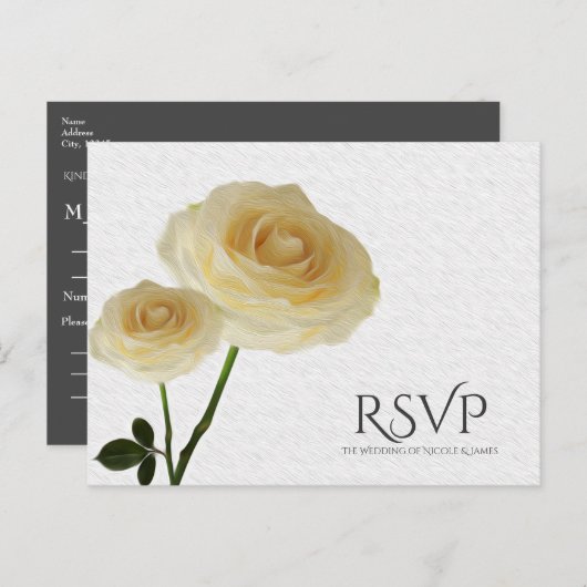 2 Wit geschilderde Rozen Elegante bruiloft RSVP Uitnodiging Briefkaart (Voorkant / Achterkant)