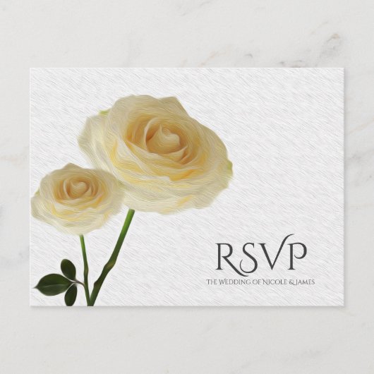 2 Wit geschilderde Rozen Elegante bruiloft RSVP Uitnodiging Briefkaart (Voorkant)