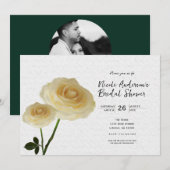 2 Witte Geschilderde Rozen Bruids Shower Uitnodigi Kaart (Voorkant / Achterkant)