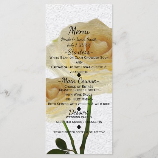 2 Witte Geschilderde Rozen Elegant Trouwmenu Kaart (Voorkant)