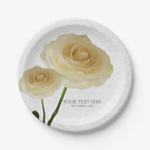 2 Witte Geschilderde Rozen Elegante Bruids-Shower Papieren Bordje