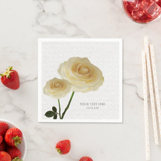 2 Witte geverfde Rozen Elegant Napkins Servetten (Insitu)