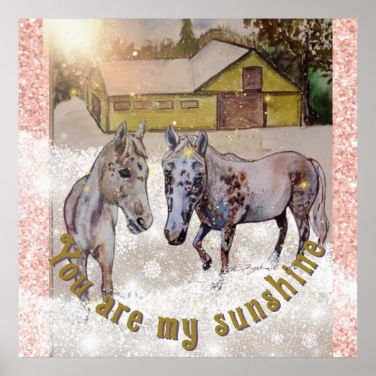 2 witte paarden in zonnestraal poster (Voorkant)