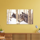 2 Wolven Tussen Espen, Acrylschilderij Canvas Afdruk (Insitu (Woonkamer))
