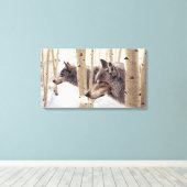 2 Wolven Tussen Espen, Acrylschilderij Canvas Afdruk (Insitu (Houten vloer))