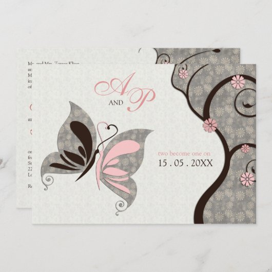 2 wordt 1 zoende Butterflies Weddenschap Kaart (Voorkant / Achterkant)
