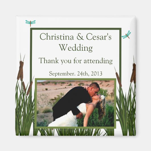 2"x2" Aankondigingsmagneet Cattail/Libel in Kleur Magneet (Voorkant)