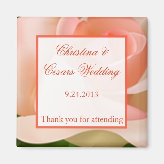 2"x2" Aankondigingsmagneet Roze/Perzik Roos met Le Magneet (Voorkant)