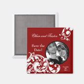 2 "x2" Bewaar de datum Magneet Crimson Red Floral (Voorkant / Achterkant)