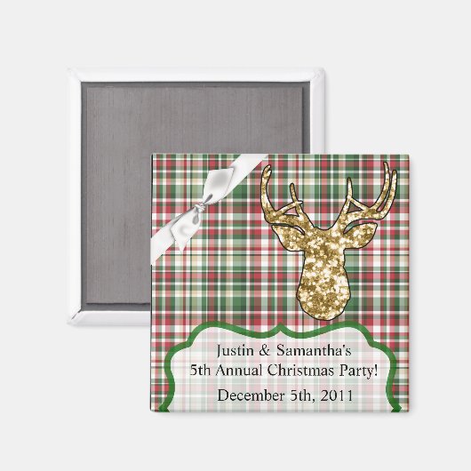 2 "x2" Favor Magnet Gold Glitter Rendier Plaid Buc (Voorkant / Achterkant)