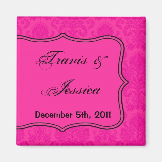 2 "x2" Favor Magnet Hot Roze Zwart Damast Kant Pri (Voorkant)