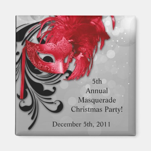2 "x2" Favor Magnet Rood op Zilveren Masquerade (Voorkant)