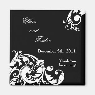 2 "x2" Favor Magnet Zwart Wit Bloemen Filigraan