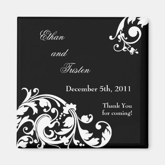 2 "x2" Favor Magnet Zwart Wit Bloemen Filigraan (Voorkant)