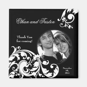 2 "x2" Favor Magnet Zwart Wit Bloemen Filigraan