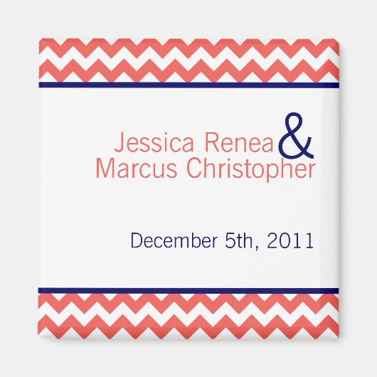 2 "x2" Favoriet Magneet Koraal Marine Blauw Chevro (Voorkant)