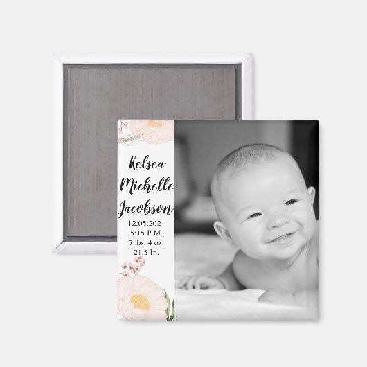 2 "x2" Geboorte Aankondiging Magneet Baby Roze Kos (Voorkant / Achterkant)