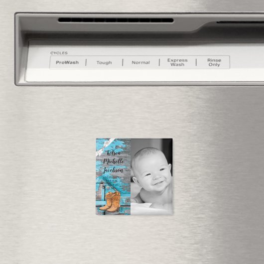 2 "x2" Geboorte Aankondiging Magneet Blauw Hout Sc (Insitu (Vaatwasser))