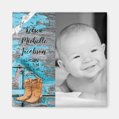 2 "x2" Geboorte Aankondiging Magneet Blauw Hout Sc (Voorkant)