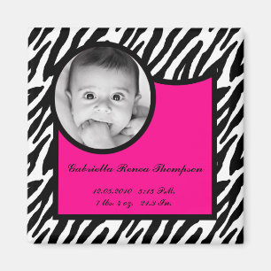 2 "x2" Geboorte Aankondiging Magneet Heet Roze Zeb