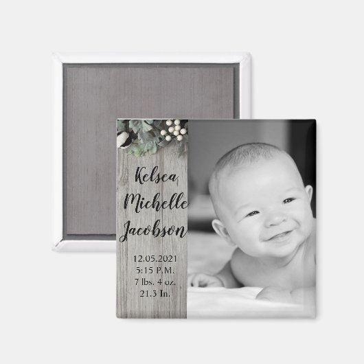 2 "x2" Geboorte Aankondiging Magneet Katoen Plant  (Voorkant / Achterkant)