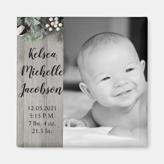 2 "x2" Geboorte Aankondiging Magneet Katoen Plant  (Voorkant)