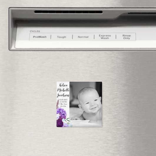 2 "x2" Geboorte Aankondiging Magneet Lavendel Hibi (Insitu (Vaatwasser))