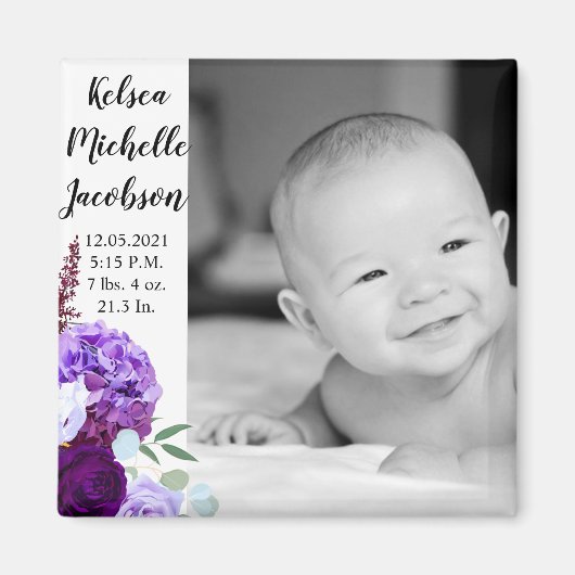 2 "x2" Geboorte Aankondiging Magneet Lavendel Hibi (Voorkant)