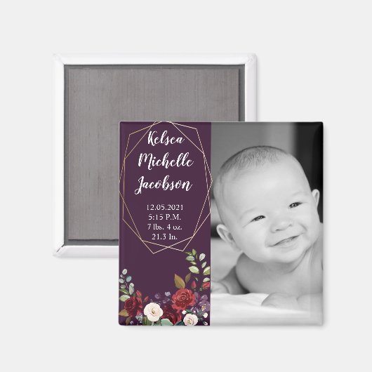 2 "x2" Geboorte aankondiging magneet Plum Paarse R (Voorkant / Achterkant)