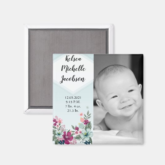 2 "x2" Geboorte Aankondiging Magneet Tropische Blo (Voorkant / Achterkant)