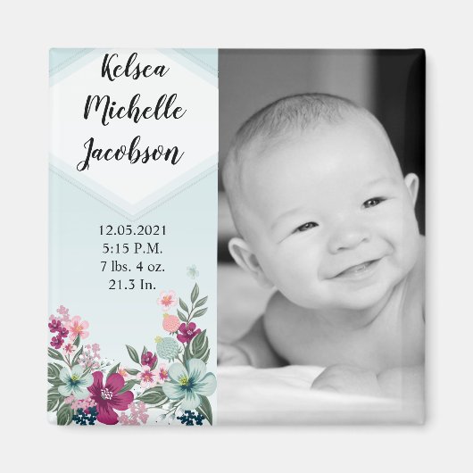 2 "x2" Geboorte Aankondiging Magneet Tropische Blo (Voorkant)