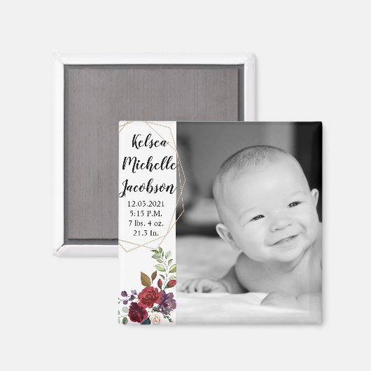 2 "x2" Geboorte Aankondiging Magneet Wit Rozen Gou (Voorkant / Achterkant)