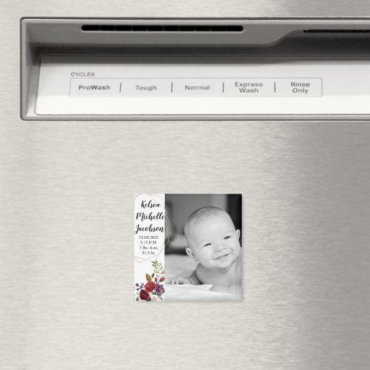 2 "x2" Geboorte Aankondiging Magneet Wit Rozen Gou (Insitu (Vaatwasser))