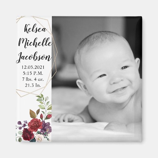 2 "x2" Geboorte Aankondiging Magneet Wit Rozen Gou (Voorkant)