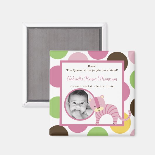 2 "x2" Geboorteaankondiging Magneet Oerwoud Queen (Voorkant / Achterkant)