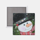 2 "x2" Patchwork Snowman Square Magnet (Voorkant / Achterkant)